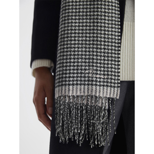 REISS VICTORIA Wool Blend Dogtooth Embroidered Scarf